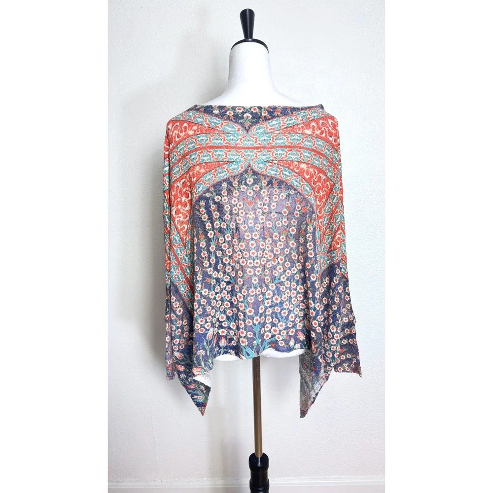 Boho Floral Oversized Wide Boxy Fit Drop Shoulder Long Sleeve Top OneSizeFitsAll